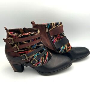 L'Artiste Leather Ankle Boots EU 41 US 10 Buckle Boho‎ Art to Wear Colorful
